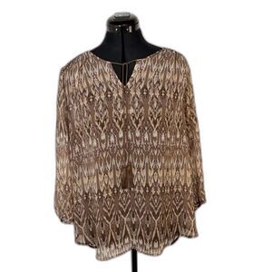 St. John's Bay Brown Ikat Print Sheer Boho Blouse